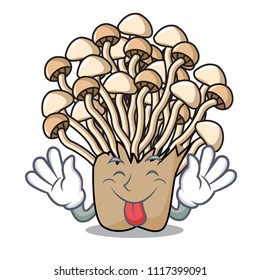 Tongue out enoki mushroom mascot cartoon