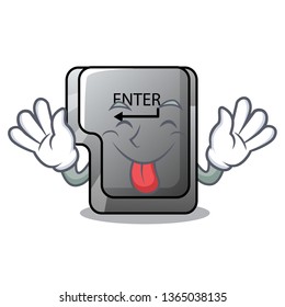 Tongue out enter button installed on computer cartoon