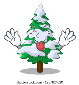 Tongue out fir with snow christmas tree cartoon