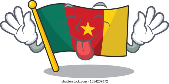 tongue out flag cameroon above the table cartoon