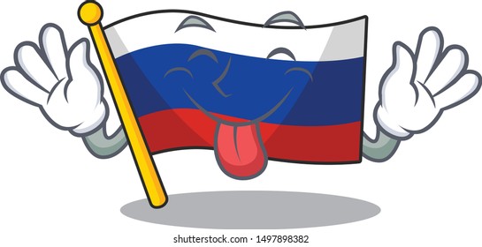 Tongue out flag russia isolated in the cartoon