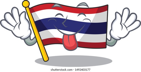 Tongue out flag thailand cartoon is hoisted on character pole