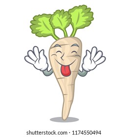 Tongue out fresh organic parsnip vegetable cartoon style