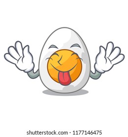 Tongue out freshly boiled egg isolated on mascot cartoon