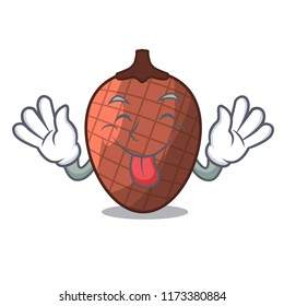 Tongue out fruits mauritia flexuosa isolateed on cartoon