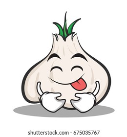 Tongue out garlic cartoon character
