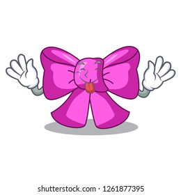 Tongue out gift bow tie isolated on cartoon