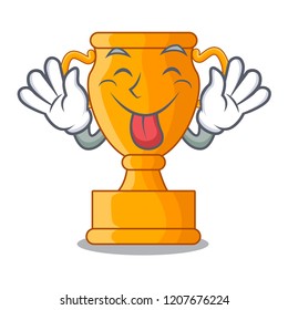 Tongue out golden trophy cup isolated on mascot