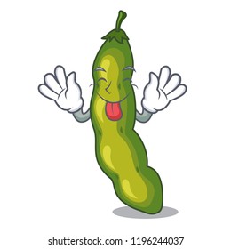 Tongue out green beans pod isolated on mascot