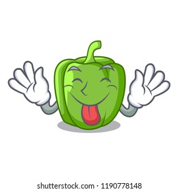 Tongue out green bell peppers isolated on mascot