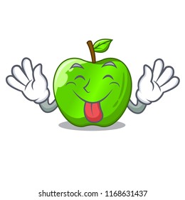 Tongue out green smith apple isolated on cartoon