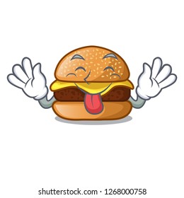 Tongue out hamburger with the cartoon cheese toping