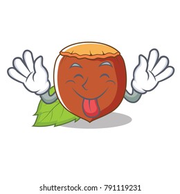 Tongue out hazelnut mascot cartoon style