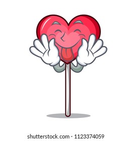 Tongue out heart lollipop mascot cartoon