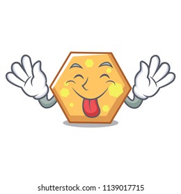 Tongue out hexagon mascot cartoon style