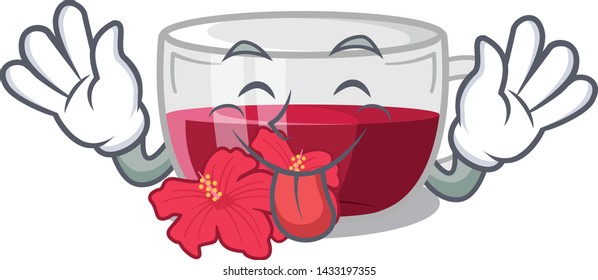 Tongue out hibiscus tea in a cartoon bottle