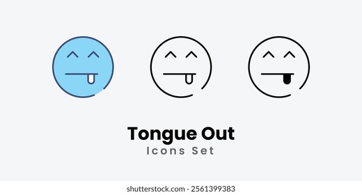 Tongue Out Icons thin line and glyph vector icon stock illustration