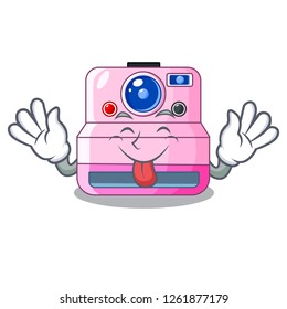 Tongue out instant camera isolated on a mascot