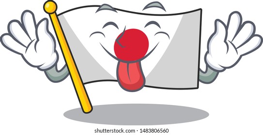 Tongue out Japan flag folded above mascot table