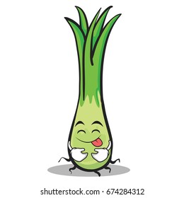 Tongue out leek character cartoon