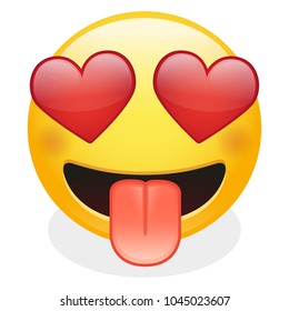 Cute Kissing Emoticon Hearts Eyes Expression Stock Vector (Royalty Free ...