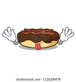 Tongue out maple bacon bar mascot cartoon