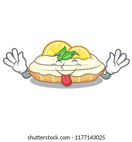 Tongue out mascot delicious homemade lemon cake with sugar