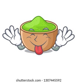 Tongue out matcha powder in isolated with mascot