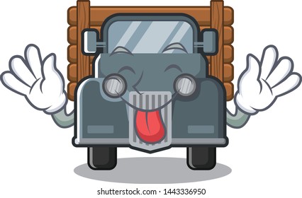 Tongue out miniature old truck in character chair