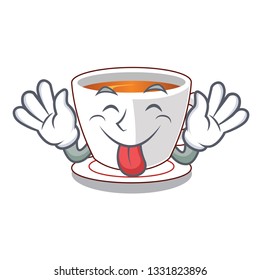 Tongue out mint tea in a cartoon cup