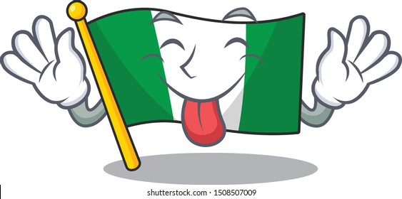 Tongue out nigeria flag folded in cartoon drawer