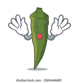 Tongue Out Okra Mascot Cartoon Style