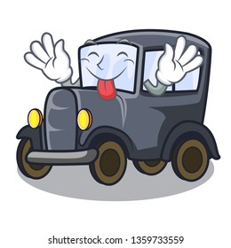 Tongue out old miniature car in shape mascot