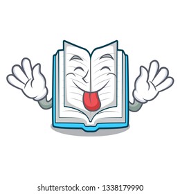 Tongue out opened book in the cartoon box
