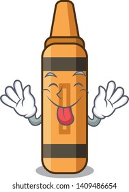 Tongue out orange crayon cartoon.