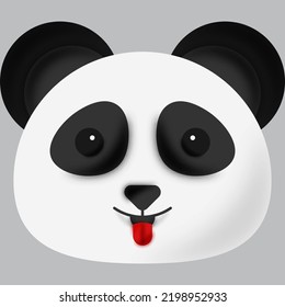 Tongue Out Panda Animal Cartoon Face Over Grey Background.