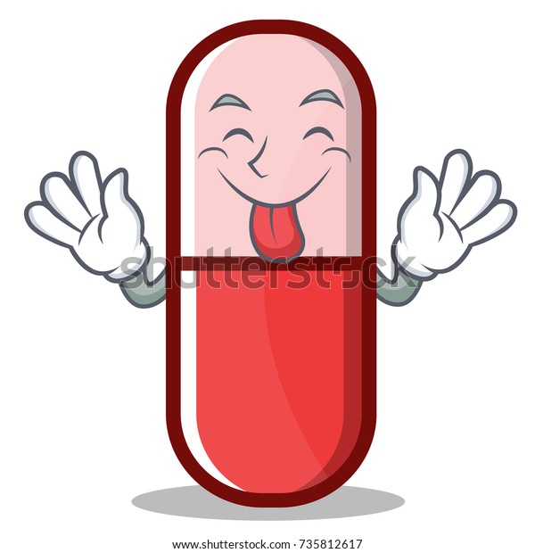 Tongue Out Pill Capsule Cartoon Character Stock Vector (Royalty Free ...