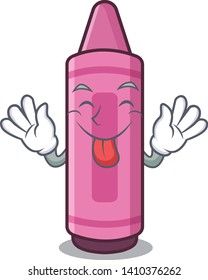 Tongue out pink crayon above cartoon school book