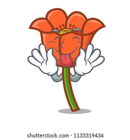Tongue out poppy flower mascot cartoon
