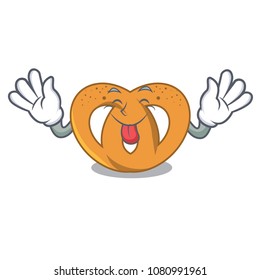 Tongue out pretzel mascot cartoon style