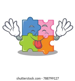 Tongue out puzzle mascot cartoon style
