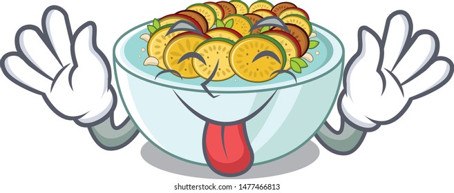Tongue out ratatouille on a cartoon wooden table