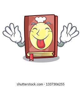 Tongue out recipe book on the mascot shelf