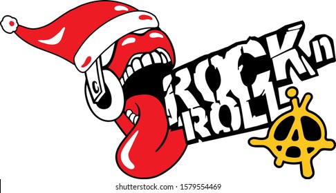 tongue out, rock n roll anarchy wearing santa hat