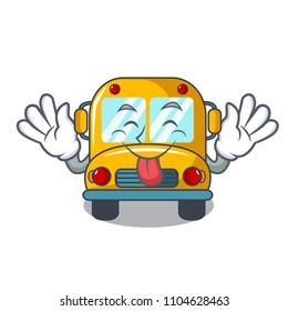 Tongue out school bus mascot cartoon