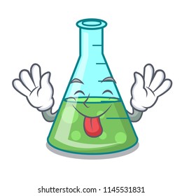 Tongue out science beaker mascot cartoon