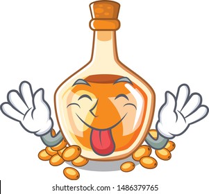 Tongue out sea buckthorn oil on the cartoon