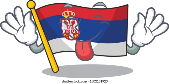 Tongue out Serbian flags stored in cartoon drawer