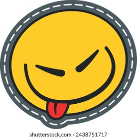 Tongue out smile. Funny colorful emoji patch