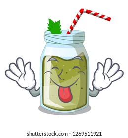 Tongue out smoothie green juice isolated on mascot